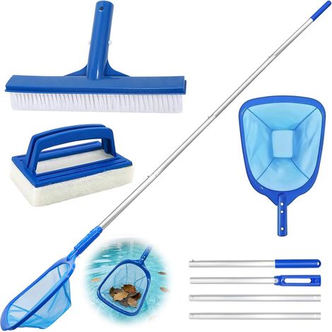 Pool Skimmer Net with Telescopic Rod 185 cm Pond Net with Pool Brush Maintenance kit for fine mesh and algae ponds (1/5)