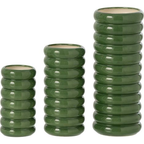 Lot de 3 Vases en Porcelaine "Mika" 33cm Vert (1/3)