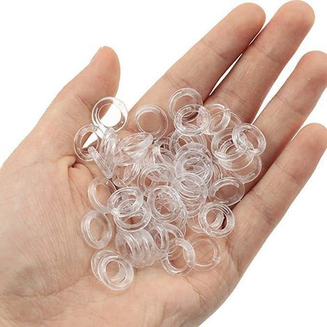 Retail of 100 PVC plastic 13mm transparent Roman blinds, curtain rings, and curtain accessories. (1/5)