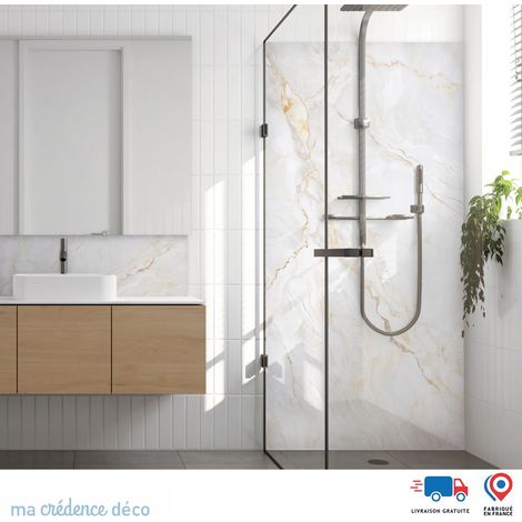 Panneau de douche : Marbre blanc de Alberobello - Couleur Beige ivoire - Alu composite - 90 - 245 (1/3)