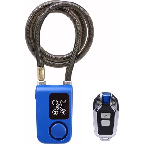 Mengshen Fahrradschloss mit Fernbedienung, Vibrationsalarm, 80 cm Kabellänge, IP55 wasserdicht für Fahrrad, Motorrad, Tor, Zaun, Roller, Kinderwagen (Blau) (1/5)