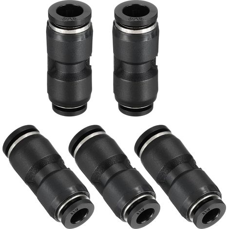 5Pcs Push Fittings To Connect Reduction 5/16" Tube OD x 1/4" Tube OD Straight Pneumatic Connector For Air Gas Oil Water Pipe Line, Black (1/5)