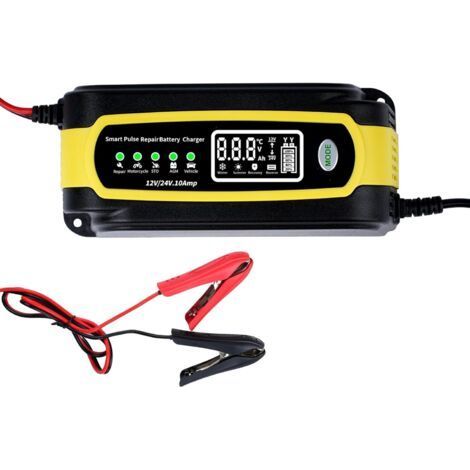Chargeur Batterie Voiture 12V 10Amp Chargeur Auto/Moto avec Fonction Réparation Impulsions, Adapté pour Bateaux et Véhicules (1/4)