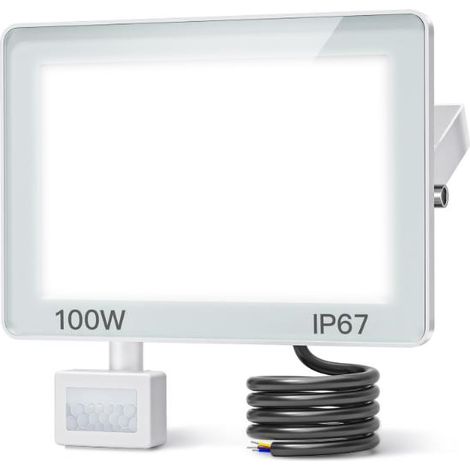 Projecteur LED Exterieur Detecteur de Mouvement 100W 10000lm, Spot LED Extérieur Avec Detecteur Blanc Froid, IP67 Étanche  Pour Patio Terrasse Garage Jardin