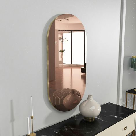 Miroir de salon ovale bronze bordure dorée 85 cm CODY (1/5)