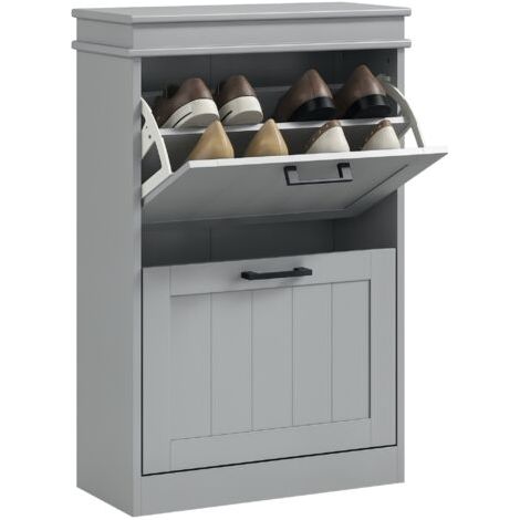 royaluxe -Meuble à chaussures. 2 portes abattants. étagères réglables. pour entrée. couloir. 54 x 24 x 82.5 cm. gris (1/5)