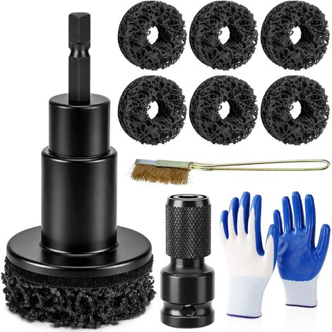 Ponceuse de moyeu de roue avec 6 têtes de ponçage, outil de nettoyage de moyeu de roue contient une brosse de moyeu de roue, des gants et un adaptateur, un kit de nettoyage et de réparation (1/5)