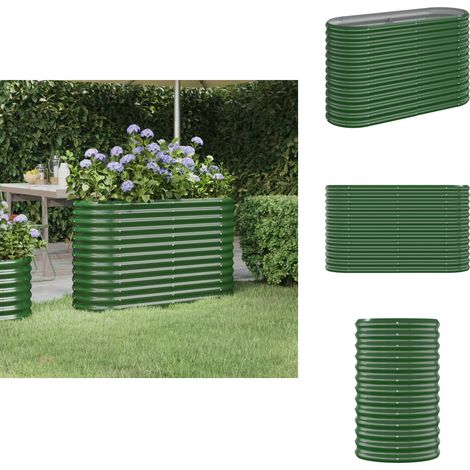 Hochbeet Pulverbeschichteter Stahl 114x40x68 cm Grün - Hochbeet - Gartenmöbel - Pflanzenbehälter - Stahltanks - Gartendekoration (1/5)