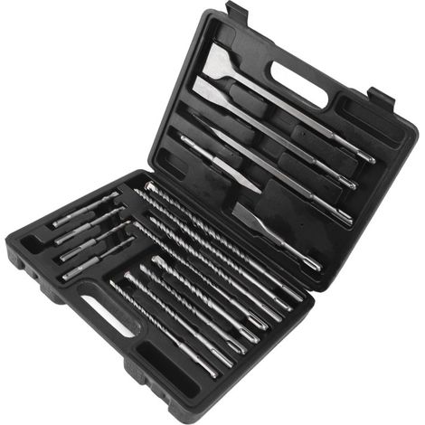 17-teiliges Set inklusive Schlagbohrmaschine, Bohrern, Meißeln, Fliesen- und Betonbohrern und einer Box.