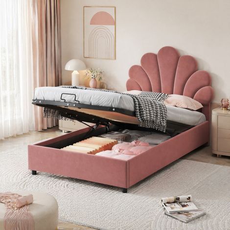 lit coffre 90x200 capitonné velours rose HAVRYA (1/5)