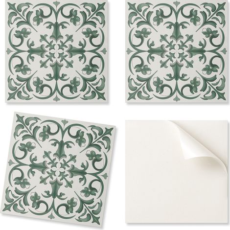 Baldosas de vinilo autoadhesivas con estampado de plantas y motivos florales, 20x20x20 cm.