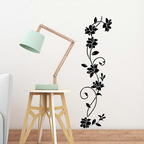 Stickers muraux en vinyle motif vigne de fleurs noires - Décoration pour réfrigérateur, fenêtre, placard, salon - Stickers muraux à faire soi-même - Décoration murale pour la maison (1/5)