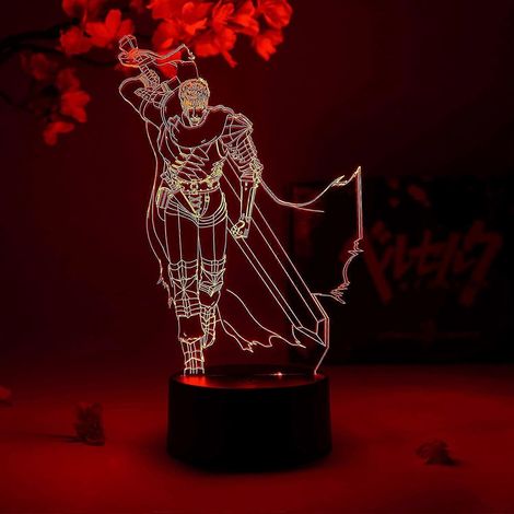 3D Berserk Guts Nachtlicht für Jungen- oder Mädchenzimmer, 16 Farben, optische Täuschung LED-Lampe, USB, Berserk Guts Figur, ideales Geschenk für Kinder, die Manga-Fans sind.