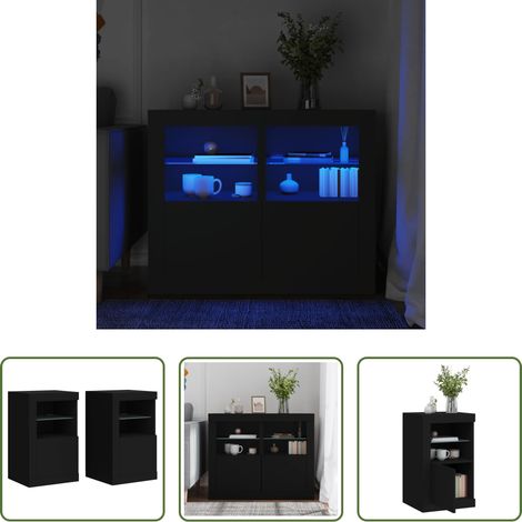 LED-Leuchten - Beistellschränke mit LED-Leuchten 2 Stk. Schwarz Holzwerkstoff (1/5)