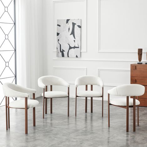Set di 4 poltrone a botte, moderne poltrone in tessuto con gambe in ferro e comode poltrone, poltrone per stile country/sala da pranzo/soggiorno, bianche