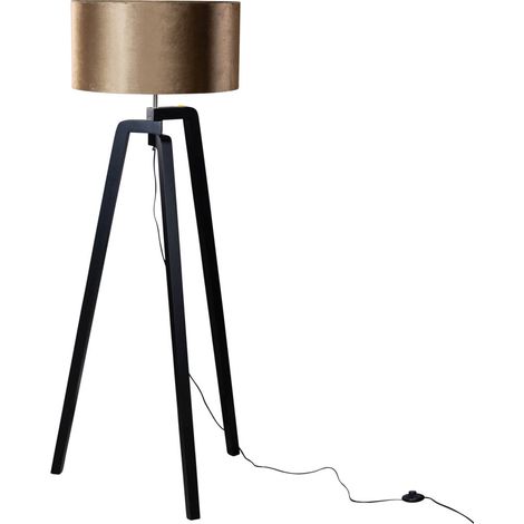 QAZQA Lampada da terra con paralume puros shade - Classico - Legno,Velluto,Tessuto - Nero/Bronzo/Oro - Tondo Max. 1 x Watt