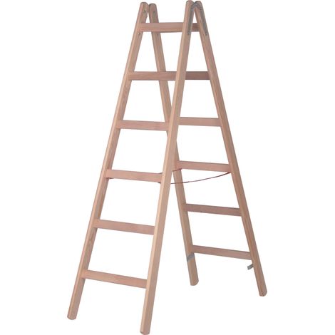 Hymer Holz Sprossenstehleiter 2x4 Sprossen Leiter beidseitig begehbar, Sicherung