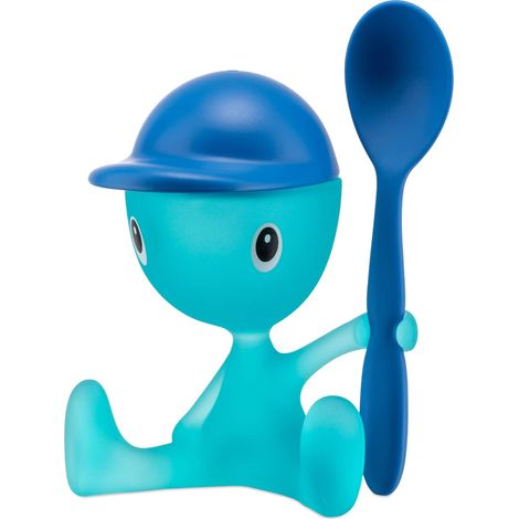 Alessi ASG23 AZ Cico Portauovo con Spargisale Personale e Cucchiaino in Resina Termoplastica, Azzurro (1/4)
