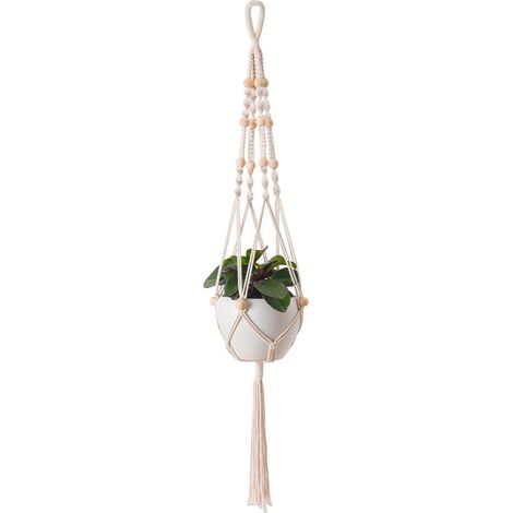 Set di 5 portavasi in macramè, per uso interno ed esterno. Cestini sospesi realizzati in corda di cotone di alta qualità, decorati con perline.