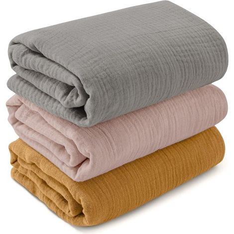 Couverture d'emmaillotage pour bébé, grande couverture d'emmaillotage 100 x 100 cm, ultra-douce et absorbante pour la peau, couverture en mousseline pour bébés (filles et garçons), lot de 3 (1/5)