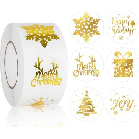 2 rouleaux / 500 feuilles d'autocollants de Noël estampés à chaud, idéaux pour les loisirs créatifs et comme étiquettes décoratives. (1/4)