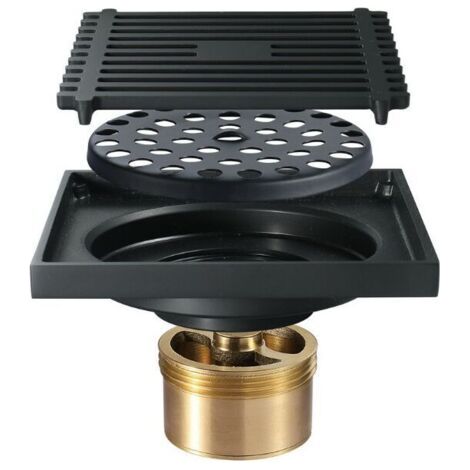 Siphon de sol noir anti-odeur 100mm – Laiton et acier inoxydable – Drainage efficace pour salle de bain – Installation tout-en-un (1/3)