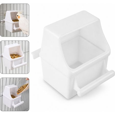 2 Pièces Mangeoire Double Compartiment en Plastique pour Perroquet, Dimensions 7.5×5×9 cm, Avec Perchoir et Support Suspendu (1/5)