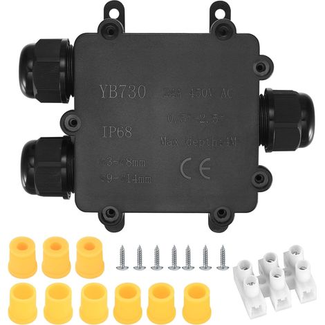 IP68 wasserdichte Anschlussdose, 3-Wege-elektrische wasserdichte Anschlussdose für den Außenbereich, Kabelverbinder für Kabeldurchmesser 3–8 mm und 9–14 mm