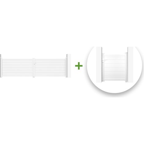 Pack portail battant EIGER 400x115cm + Portillon EIGER 100x115cm Blanc (1/5)