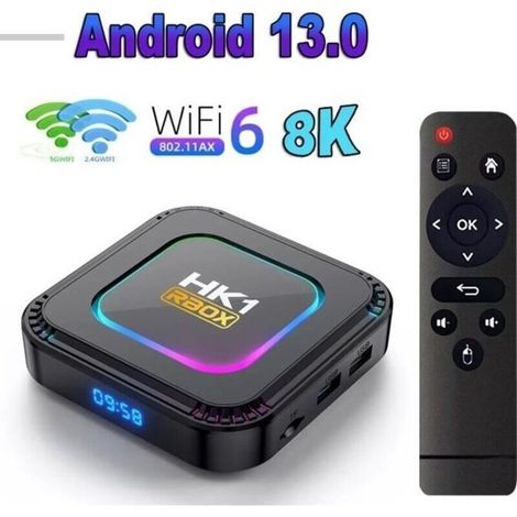 HK1 RBOX-K8 Smart IPTV Box con illuminazione RGB, Android 13, TV Box Rk3528, 4GB RAM, 32GB ROM, Multimedia 8K, Netflix, YouTube