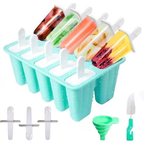 Moule Glace 10 Cavités, Avec Batonnet Glace, Brosses Et Entonnoirs Pliants, Silicone Moule à Glace Pour Glace, Sans BPA (1/5)