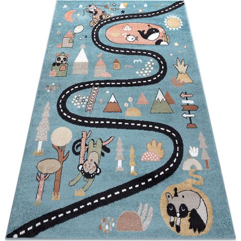 Tappeto FUN Route per bambini, strada, animali blu blue 240x330 cm
