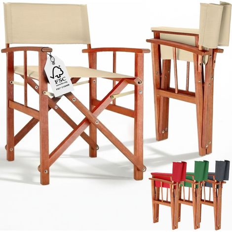 CASARIA® Regiestuhl aus FSC® Eukalyptusholz – Klappbarer Gartenstuhl mit Armlehnen, waschbarem Bezug & 46 cm Sitzhöhe, bis 160 kg belastbar – Holzstuhl für Balkon, Terrasse & Camping Creme, 1