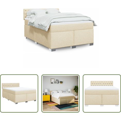vidaXL Surmatelas -  Sommier à lattes de lit avec matelas Crème 140x190 cm Tissu (1/5)