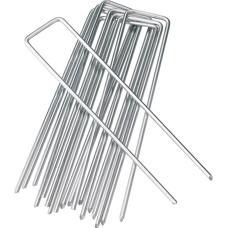 Estacas de jardín de acero galvanizado de alta resistencia de 15 cm, clavijas de fijación para malla antihierbas (10, plateadas)