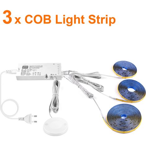 (3 bandes, lumière chaude, 1 m) Bande LED COB à intensité variable par détection de gestes – décoration murale avec grille acoustique intégrée (1/4)