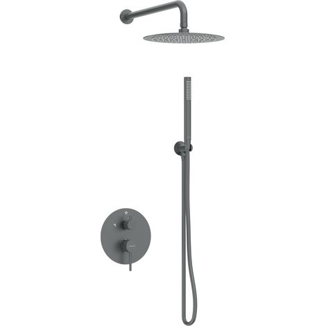 BALNEO Système de douche avec pommeau de pluie GUN METAL gris foncé Acier inoxydable  Mitigeur de douche avec douchette CASCADE (1/5)