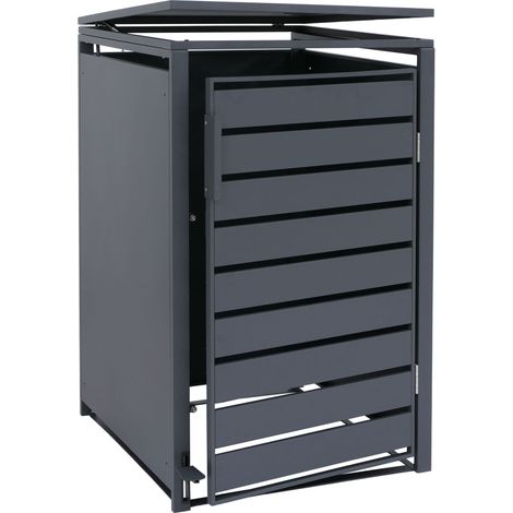 [NEUWERTIG] 1er-Mülltonnenverkleidung HHG-577, Mülltonnenbox Mülltonnenhaus, Deckel Fußpedal Metall 116x68x89cm 35kg anthrazit (1/5)