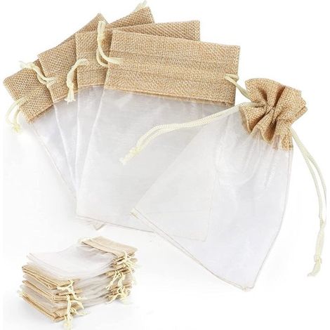 Sacchetti regalo in juta, 30 sacchetti in organza, sacchetti in juta divisi, matrimoni 10x15cm, sacchetti riutilizzabili con coulisse per il riempimento (1/5)