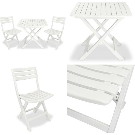 Ensemble de bistro pliable 3 pcs Plastique Blanc - Ensemble De Bistro - Salon De Jardin - Mobilier De Jardin - Table Pliable - Chaises Pliables - Home & Living (1/5)