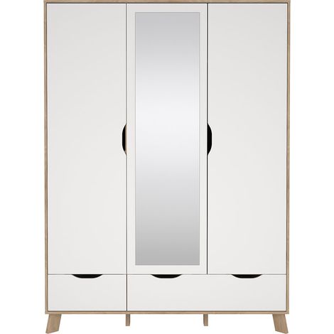 Ikast Kleiderschrank 201x148x58cm, 2 Türen, 1 Spiegeltür, 2 Schubladen Eichen-Dekor, weiß. (1/5)