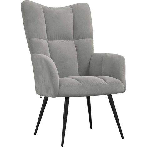 Fauteuil lounge en velours gris clair (1/5)