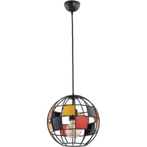 Alfa BASKET Artistic Decorative Modern Spherical Cage Pendant Ceiling Lamp, Black Metal Shade 31cm, Height 90cm, 1x E27 Bulb Max 15W, Dimmable, for Kitchen, Dining & Living Room