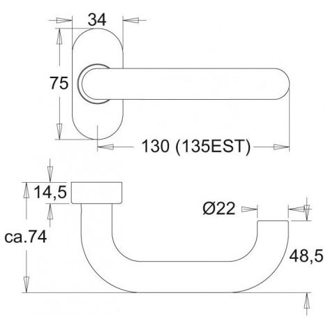 Poignée porte 1200/2033. VK8.couleur argent ar. Serie Ares. 8mm VKT. 1200/2033 F01 (1/2)