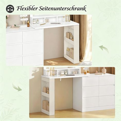 Coiffeuse moderne avec miroir rectangulaire LED, table de maquillage élégante, meuble de dressing avec éclairage, blanc, 1 pièce (1/5)