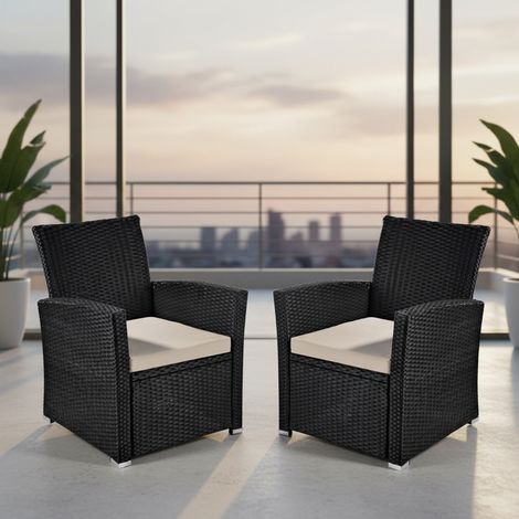 2xGarden Poltrona Rattan Mobili da giardino Balcone Seduta Poltrona Rattan Nero