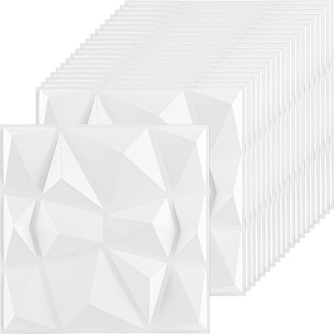 Lot de 20 panneaux muraux 3D - 30 x 30 cm - Panneaux muraux 3D - En PVC - Pour décoration de salon, chambre à coucher, salle de bain - Blanc (1/5)