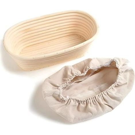 Cesta ovalada pequeña para fermentar pan - dimensiones 25 x 15 x 8 cm - cesta para hornear pan - 100% ratán natural - con forro de lino (1/5)
