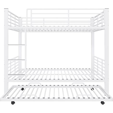 Metall-Hochbett 140 x 200 mit ausziehbarem Unterbett, mattweiß, für 3 Personen (1/5)