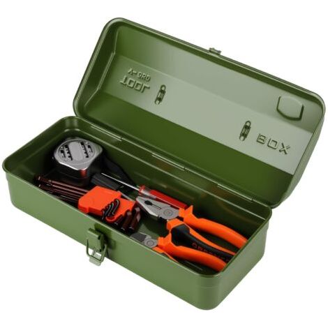Boîte à Outils Vide, Boîte à Outils Portable en Acier Coffre à Outils Multifonction, avec Poignée et Verrou Sécurisé, pour Stockage D'outils ou D'artisanat (37×16×12 Cm) (Vert)